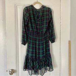 JCrew cinched waist red & green plaid chiffon dress - Perfect holidays cheer!